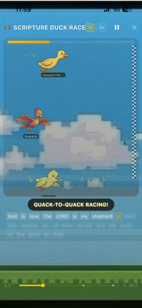 Scripture Duck multiplayer race screen
