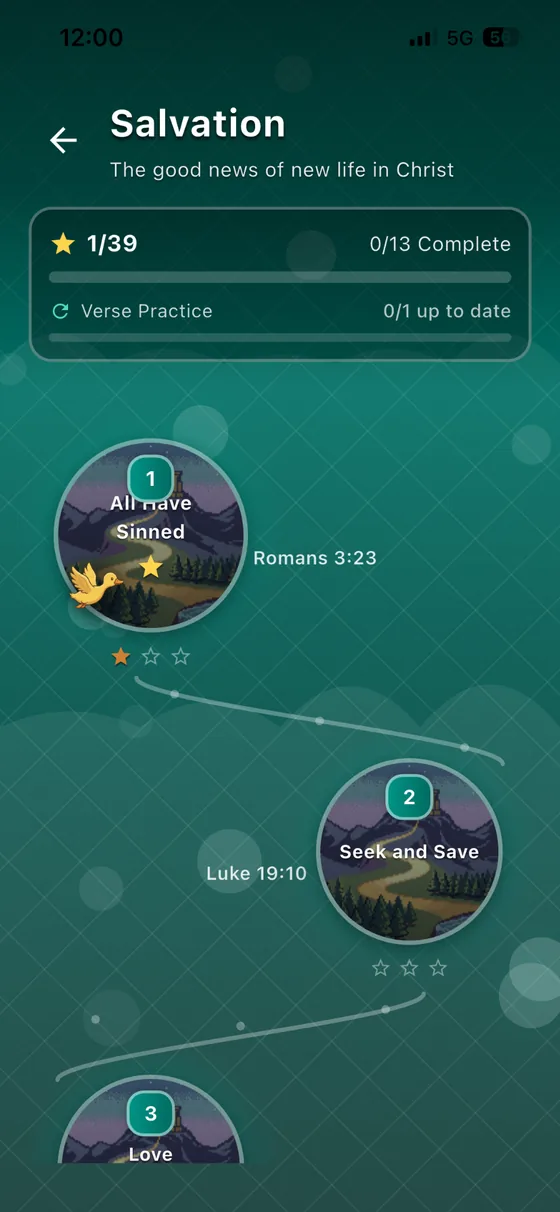 Scripture Duck scripture world progression screen